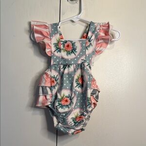 Small Shop Floral Baby Romper with Ruffle Sleeves